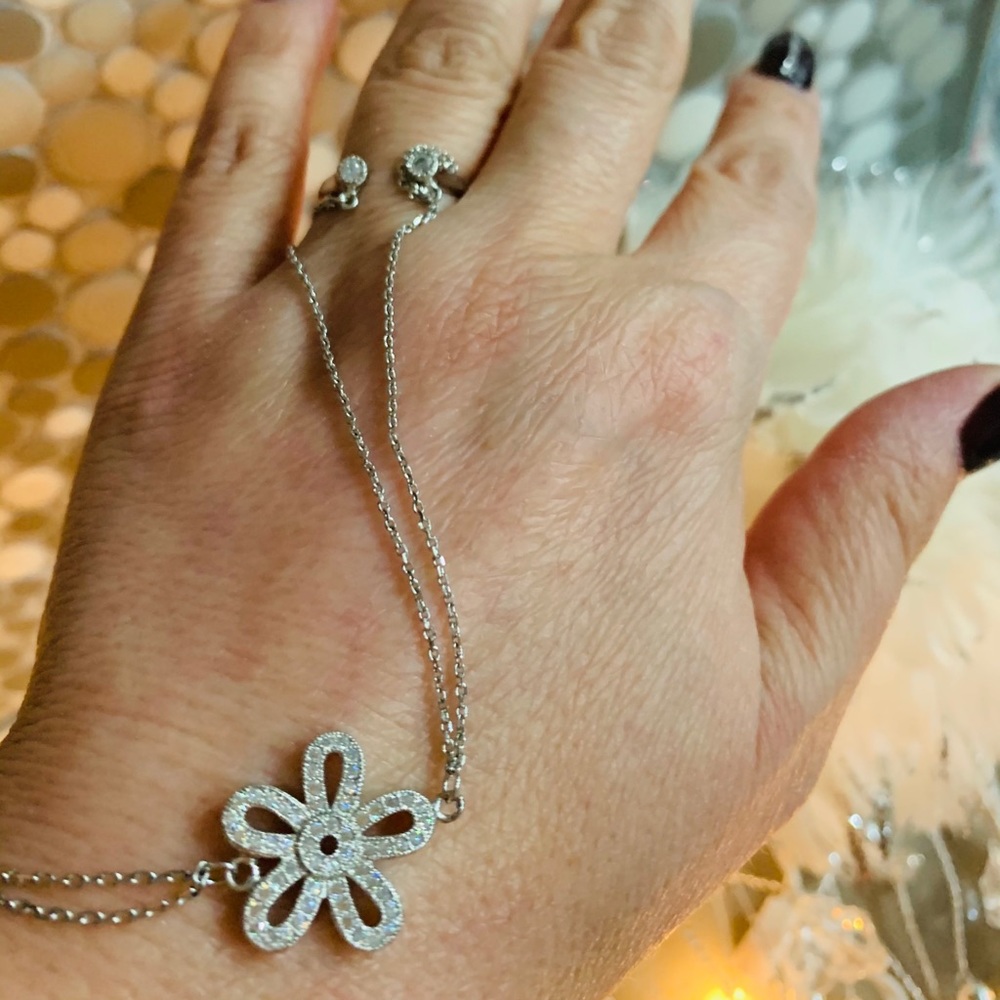 BR32- Sterling Silver Flower bracelet with ring BN
